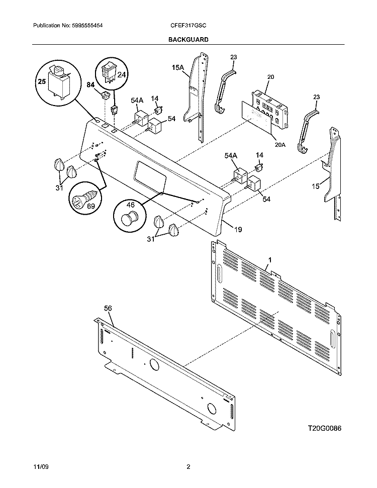 BACKGUARD Diagram and Parts List for CFEF317GSC  Frigidaire Range