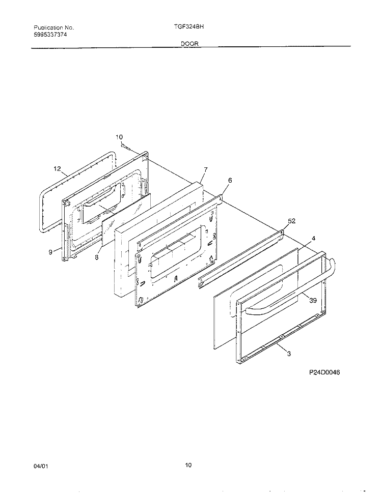DOOR Diagram and Parts List for TGF324BHWA  Tappan Range