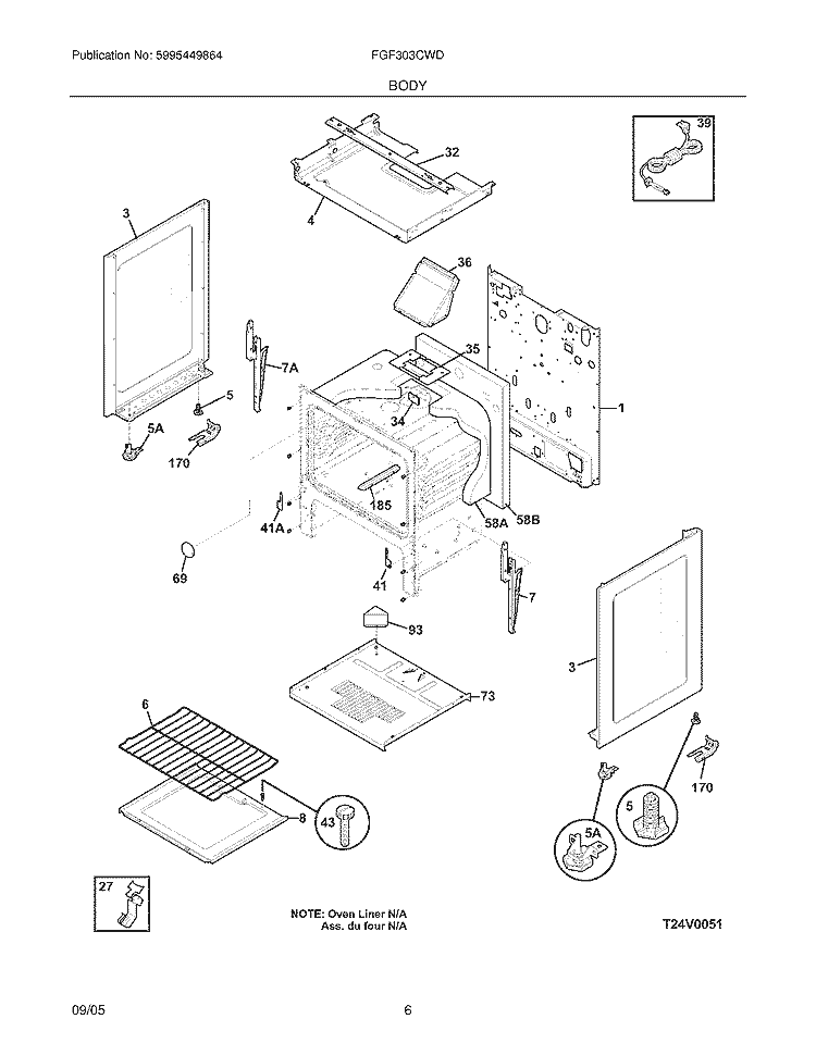 BODY Diagram and Parts List for FGF303CWD  Frigidaire Range