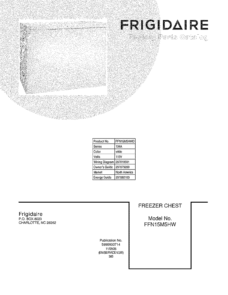 COVER Diagram and Parts List for FFN15M5HWD  Frigidaire Freezer