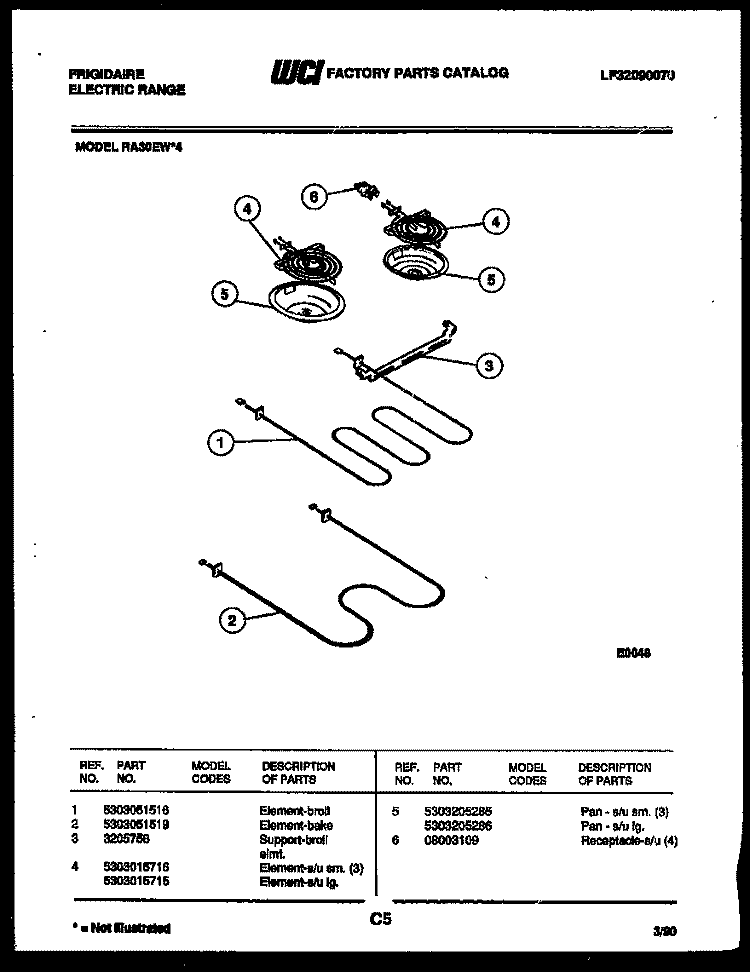 BROILER PARTS Diagram and Parts List for RA30EH4  Frigidaire Range