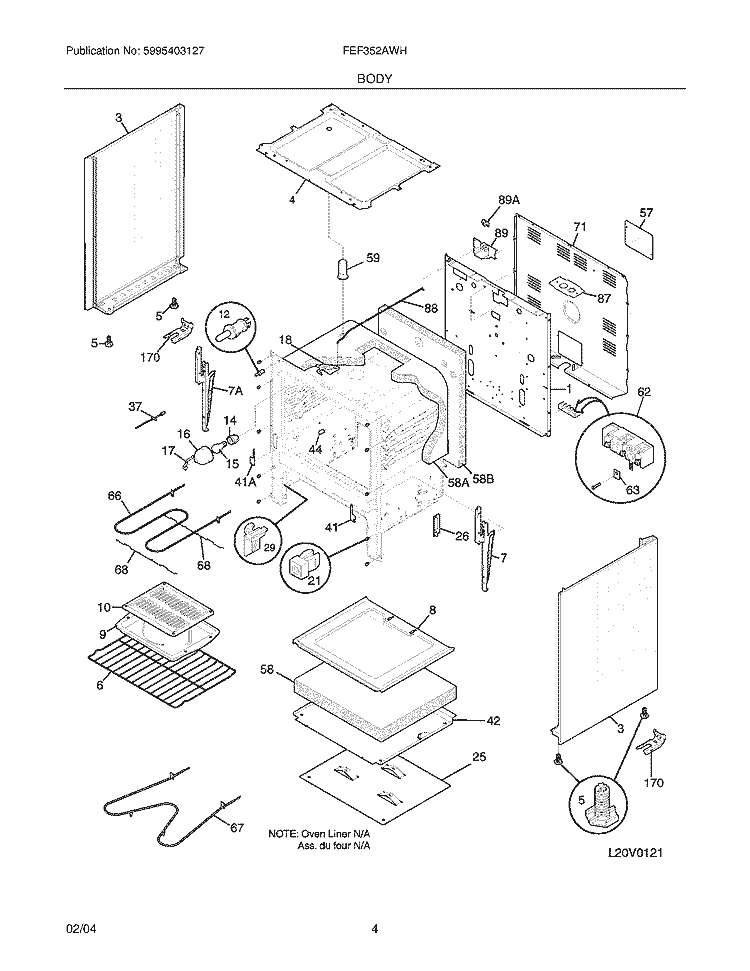 BODY Diagram and Parts List for FEF352AWH  Frigidaire Range