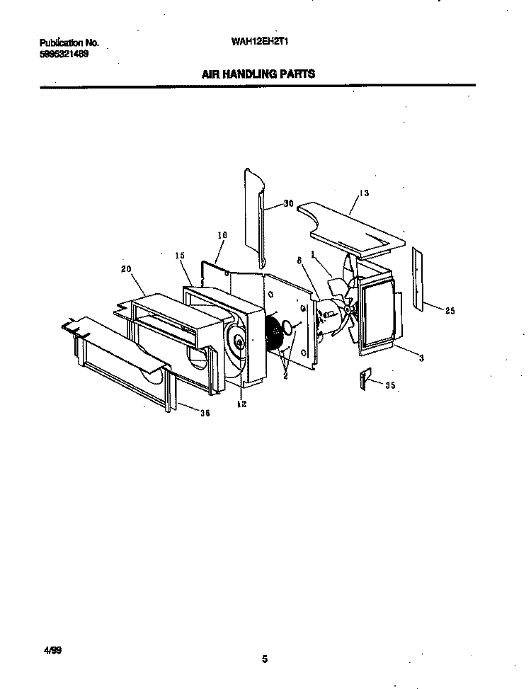 AIR HANDLING PARTS Diagram and Parts List for WAH12EH2T1  Frigidaire Air Conditioner