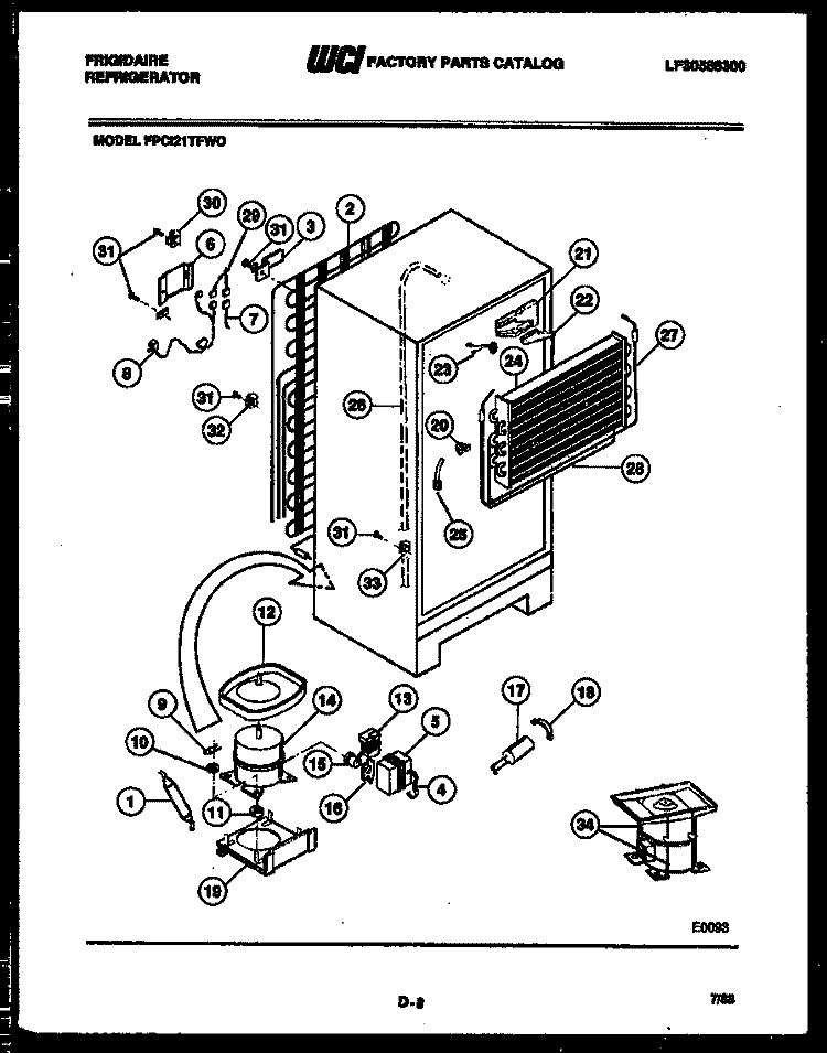 SYSTEM AND AUTOMATIC DEFROST PARTS Diagram and Parts List for FPCI21TFF0  Frigidaire Refrigerator
