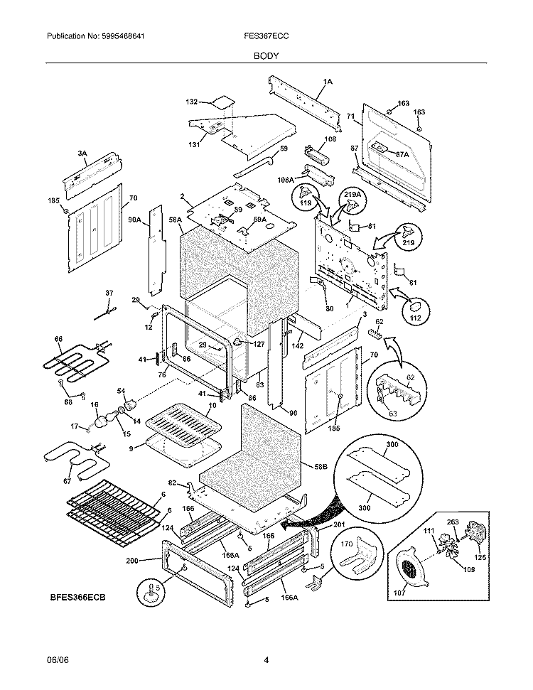 BODY Diagram and Parts List for FES367ECC  Frigidaire Range