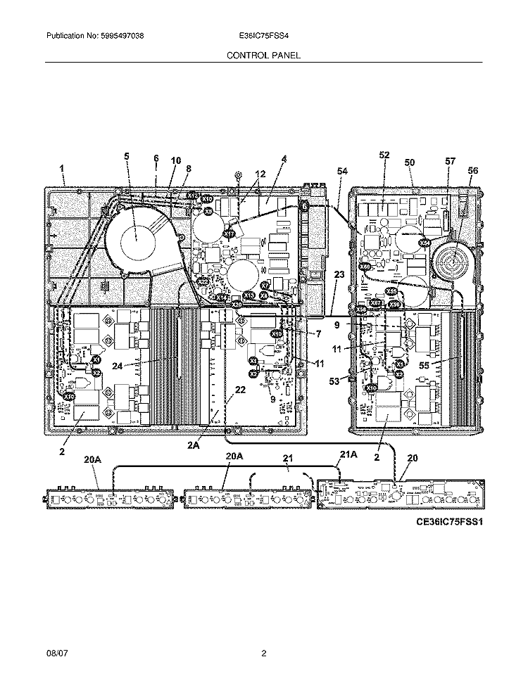 CONTROL PANEL Diagram and Parts List for E36IC75FSS4  Electrolux Cooktop