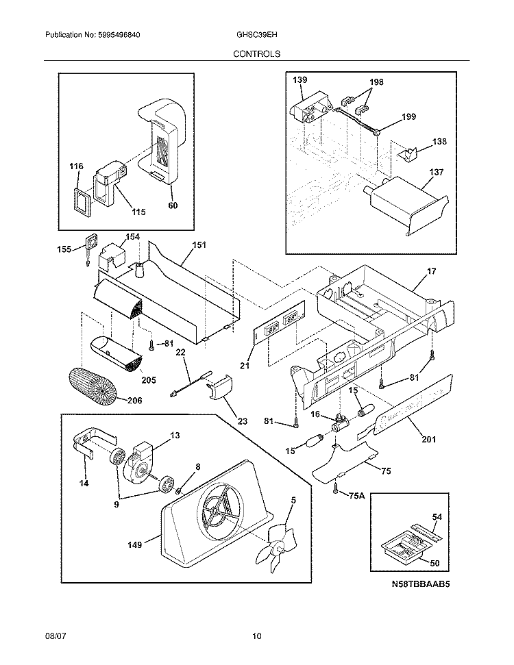 CONTROLS Diagram and Parts List for GHSC39EHPB1  Frigidaire Refrigerator