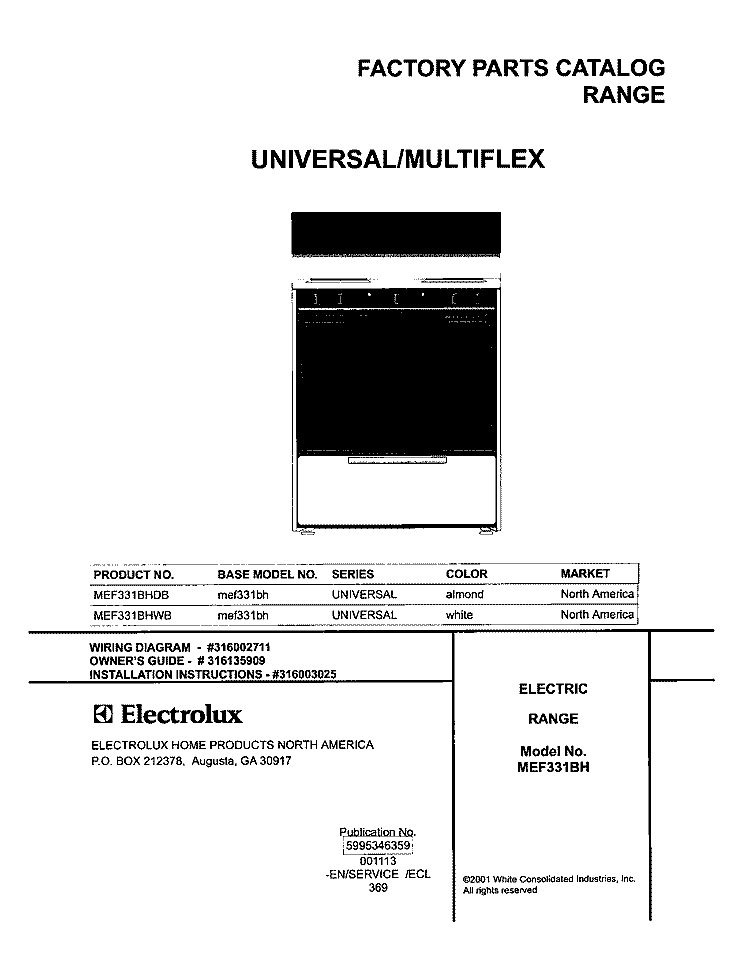 COVER Diagram and Parts List for MEF331BHWB  Uni Range