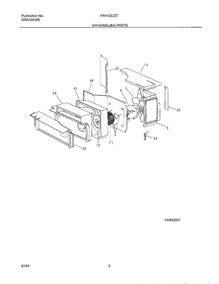 AIR HANDLING PARTS Diagram and Parts List for FAH12EJ2T2  Frigidaire Air Conditioner