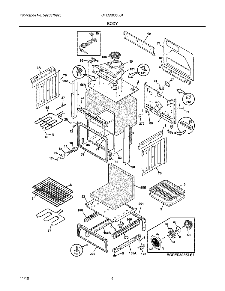 BODY Diagram and Parts List for CFES3035LS1  Frigidaire Range