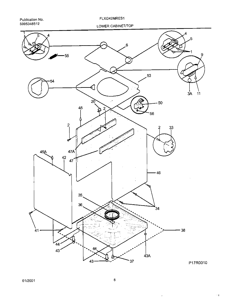 WSHR CAB, TOP Diagram and Parts List for FLXG42MRES1  Frigidaire Washer Dryer Combo