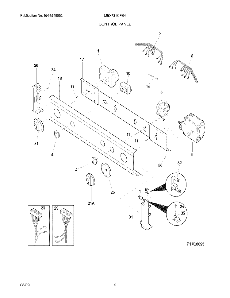 CONTROL PANEL Diagram and Parts List for MEX731CFS4  Uni Washer Dryer Combo