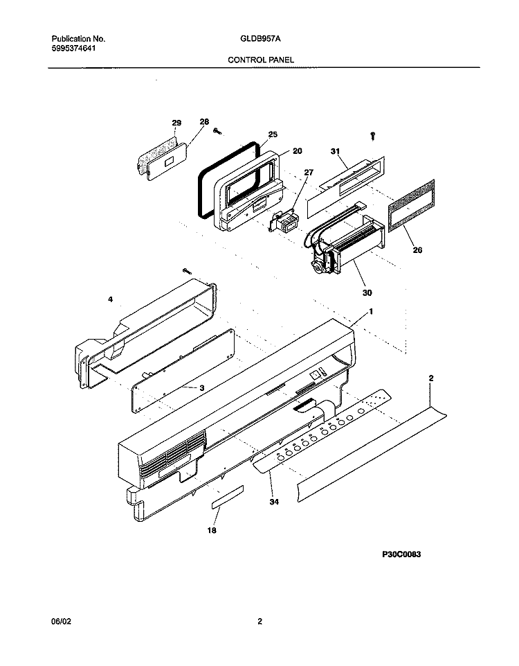 CONTROL PANEL Diagram and Parts List for GLDB957AB1  Frigidaire Dishwasher
