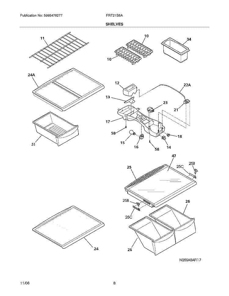 SHELVES Diagram and Parts List for FRT21S6AQC  Frigidaire Refrigerator