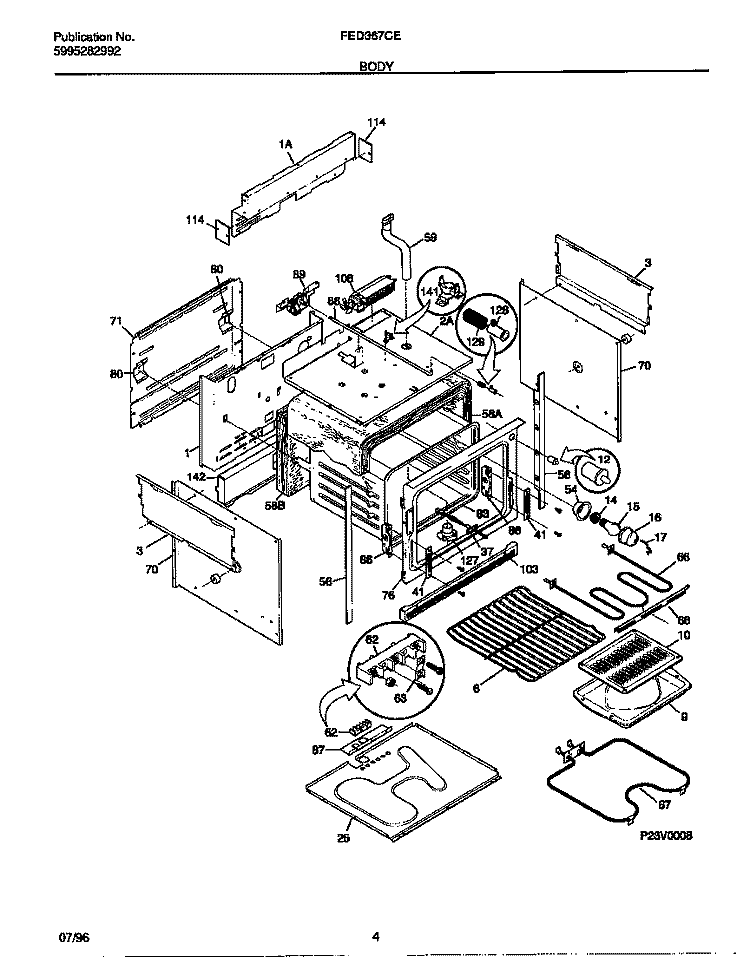 BODY Diagram and Parts List for FED367CETA  Frigidaire Range