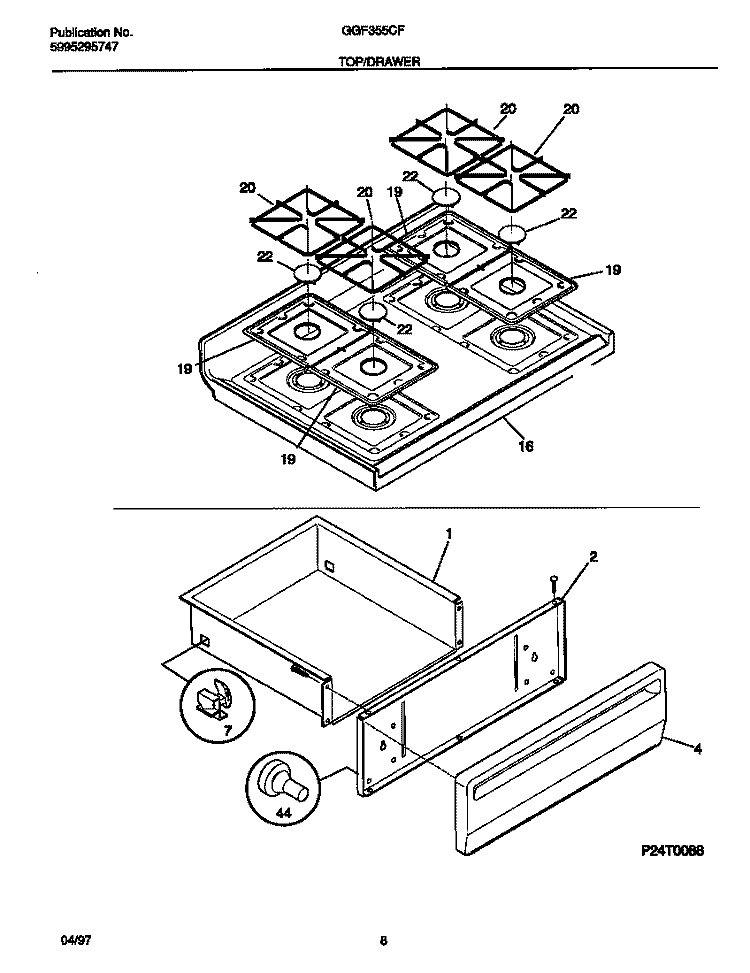 TOP / DRAWER Diagram and Parts List for GGF355CFSA  Gibson Range