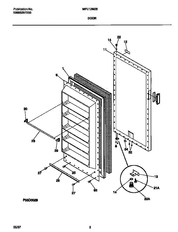 DOOR Diagram and Parts List for MFU12M2BW4  Frigidaire Freezer