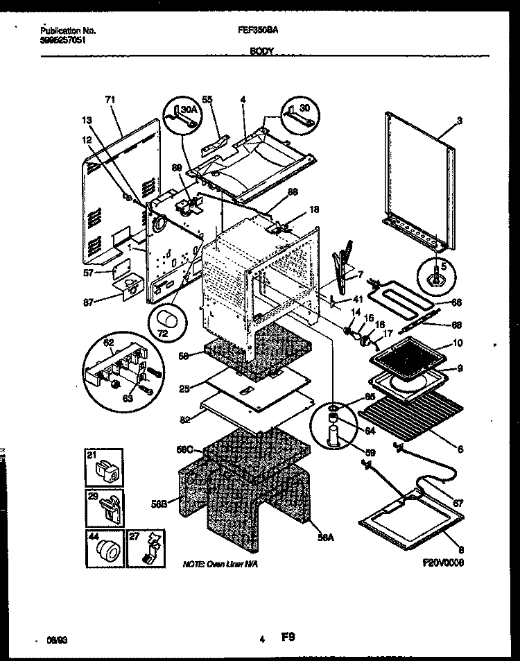 BODY PARTS Diagram and Parts List for FEF350BAWB  Frigidaire Range
