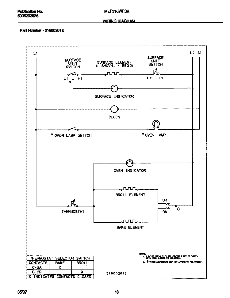 WIRING DIAGRAM Diagram and Parts List for MEF316WFSA  Frigidaire Range
