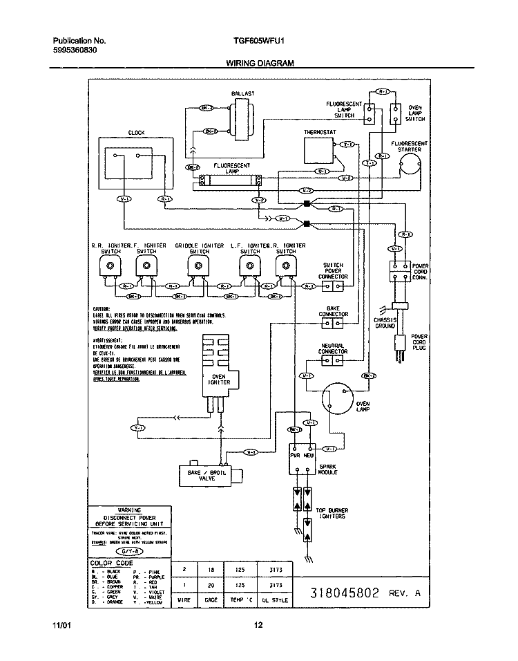 WIRING DIAGRAM Diagram and Parts List for TGF605WFU1  Tappan Range