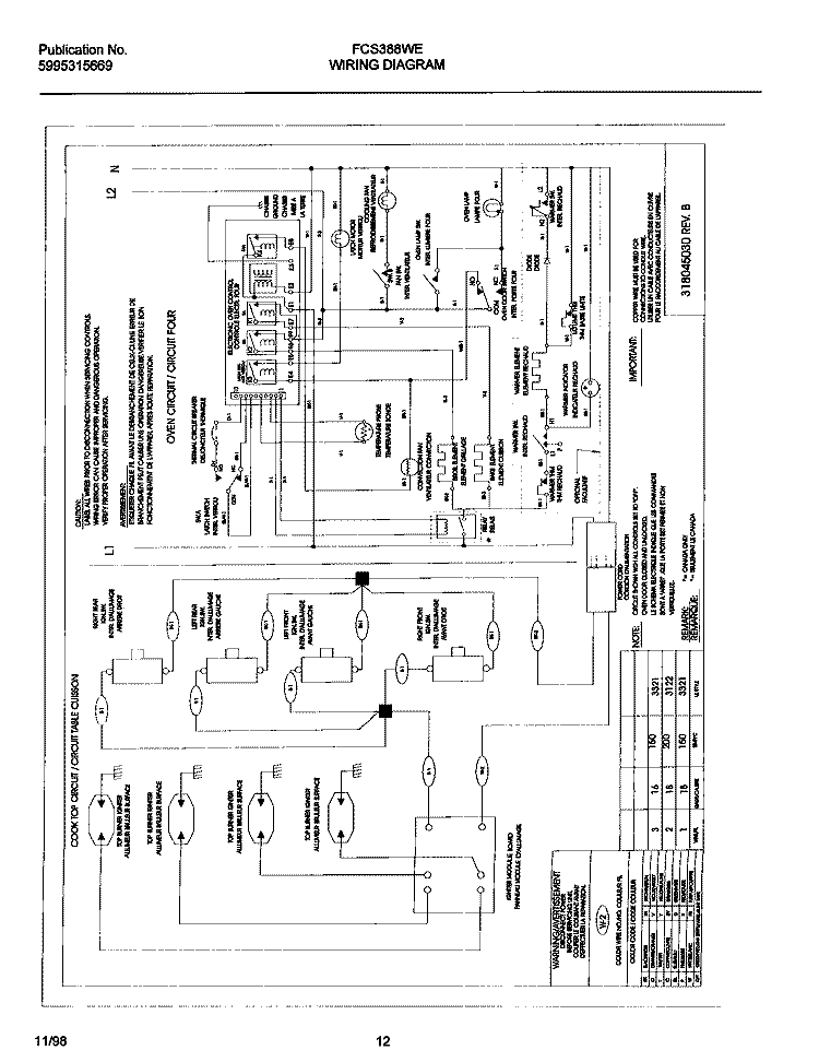 WIRING DIAGRAM Diagram and Parts List for FCS388WECC  Frigidaire Range