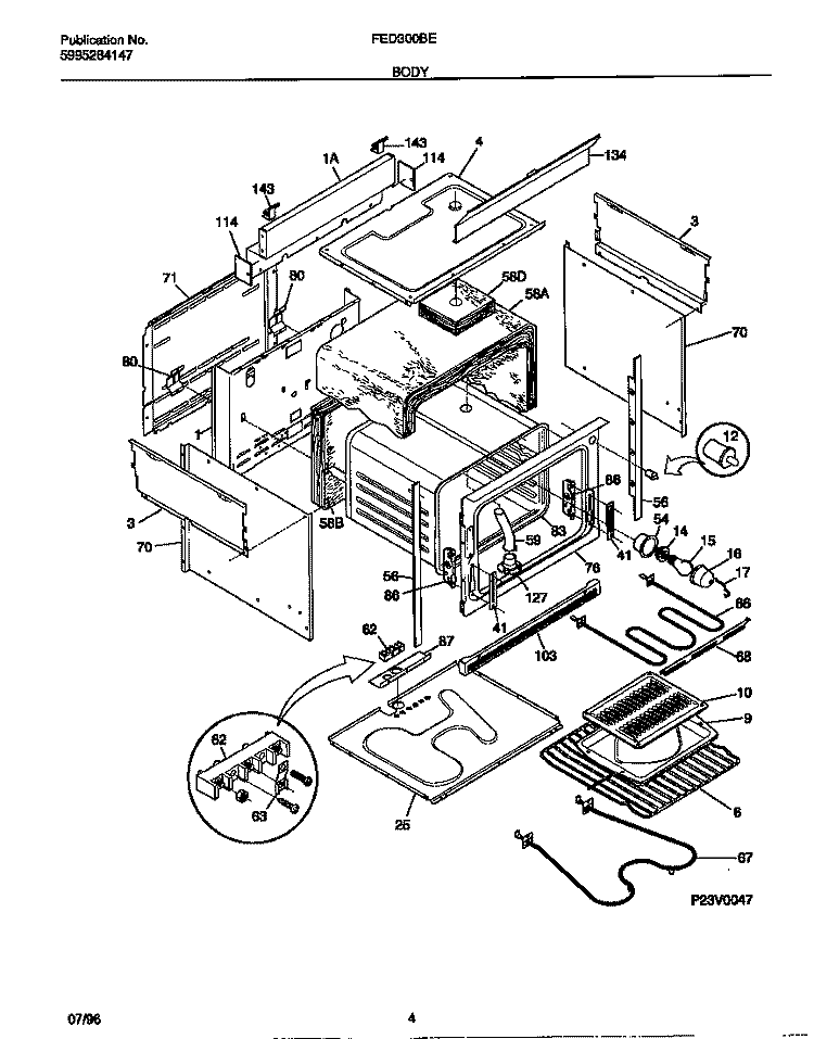 BODY Diagram and Parts List for FED300BEBA  Frigidaire Range