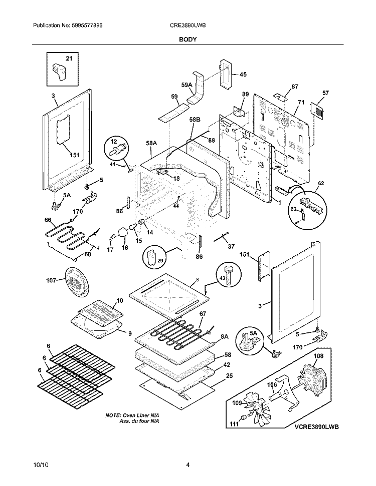 BODY Diagram and Parts List for CRE3890LWB  Crosley Range