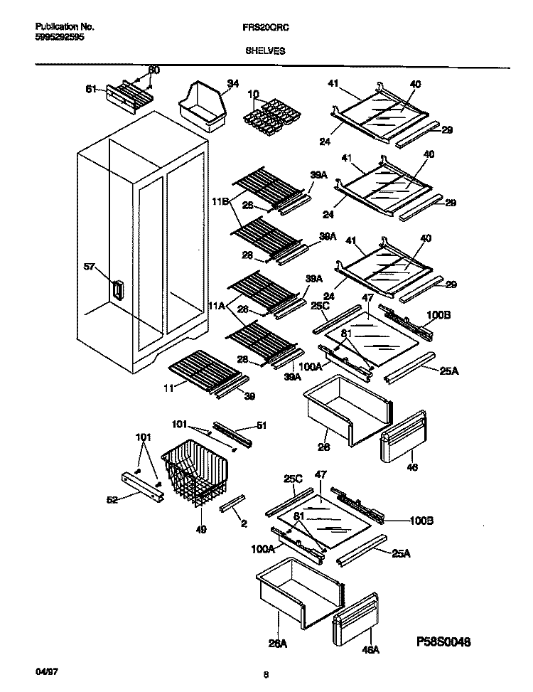 SHELVES Diagram and Parts List for FRS20QRCW3  Frigidaire Refrigerator