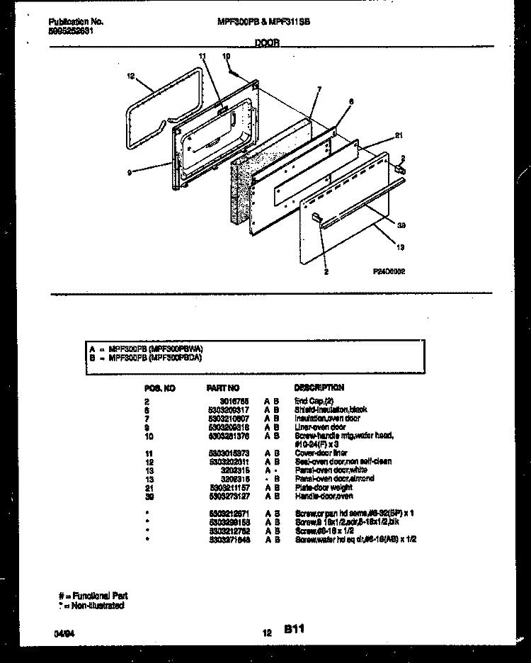 DOOR PARTS Diagram and Parts List for MPF300BPDA  Uni Range