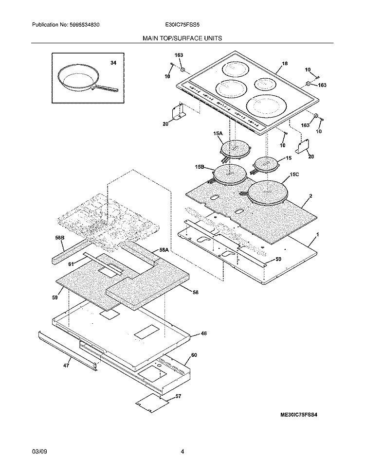 MAINTOP Diagram and Parts List for E30IC75FSS5  Electrolux Cooktop