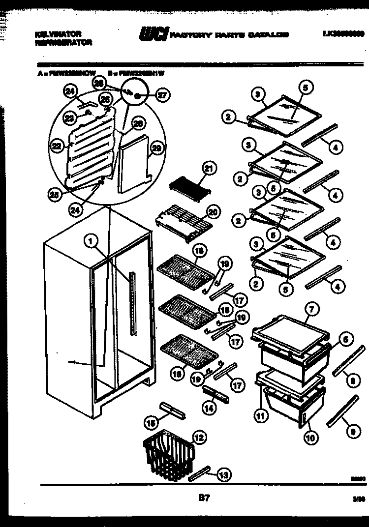 SHELVES AND SUPPORTS Diagram and Parts List for FMW220EN1D  Kelvinator Refrigerator