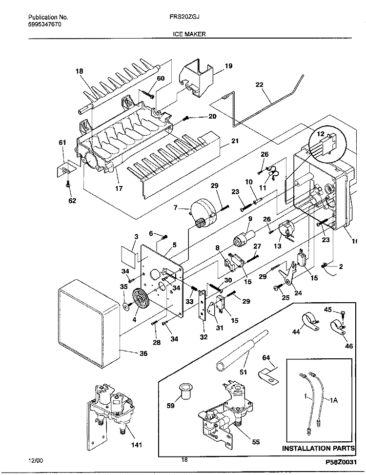 ICE MAKER Diagram and Parts List for FRS20ZGJB2  Frigidaire Refrigerator