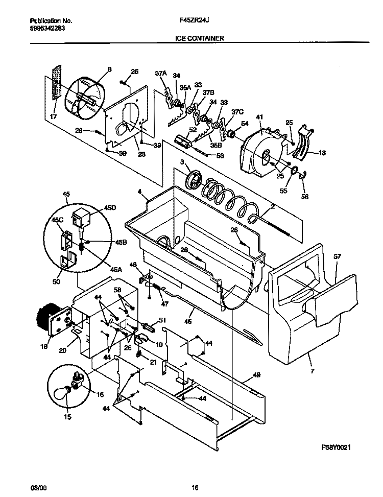 ICE CONTAINER Diagram and Parts List for F45ZR24JW1  Frigidaire Refrigerator