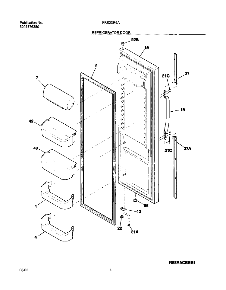 REFRIGERATOR DOOR Diagram and Parts List for FRS23R4AW8  Frigidaire Refrigerator