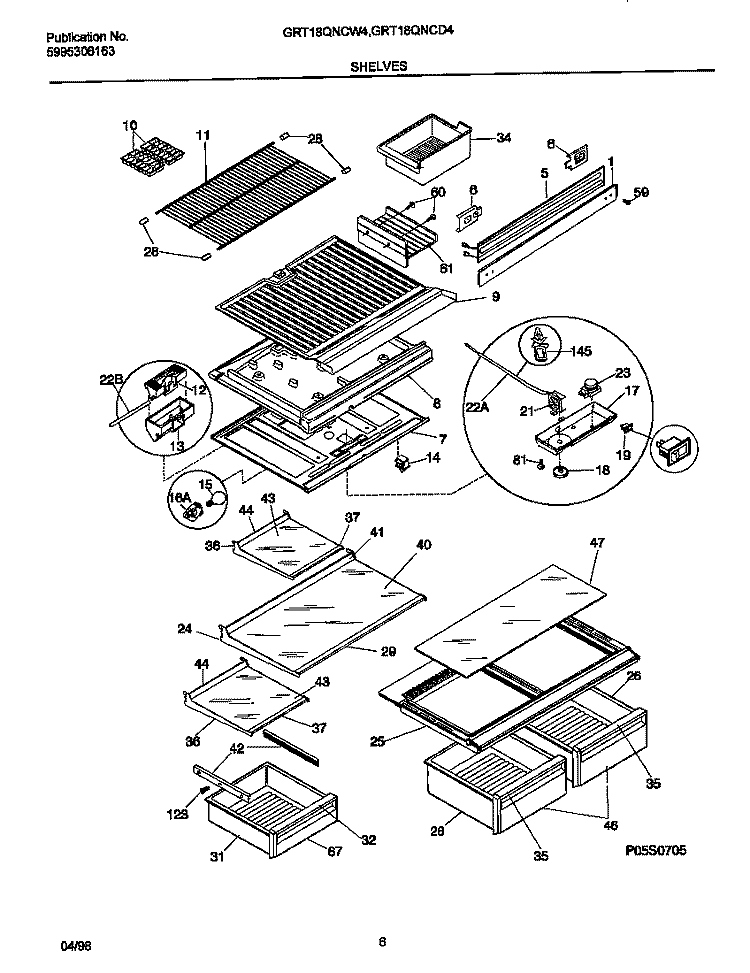 SHELVES / CONTROLS Diagram and Parts List for GRT18QNCD4  Gibson Refrigerator