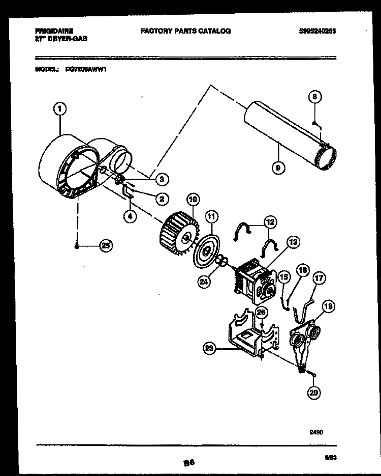 BLOWER AND DRIVE PARTS Diagram and Parts List for DG7200AWW1  Frigidaire Dryer
