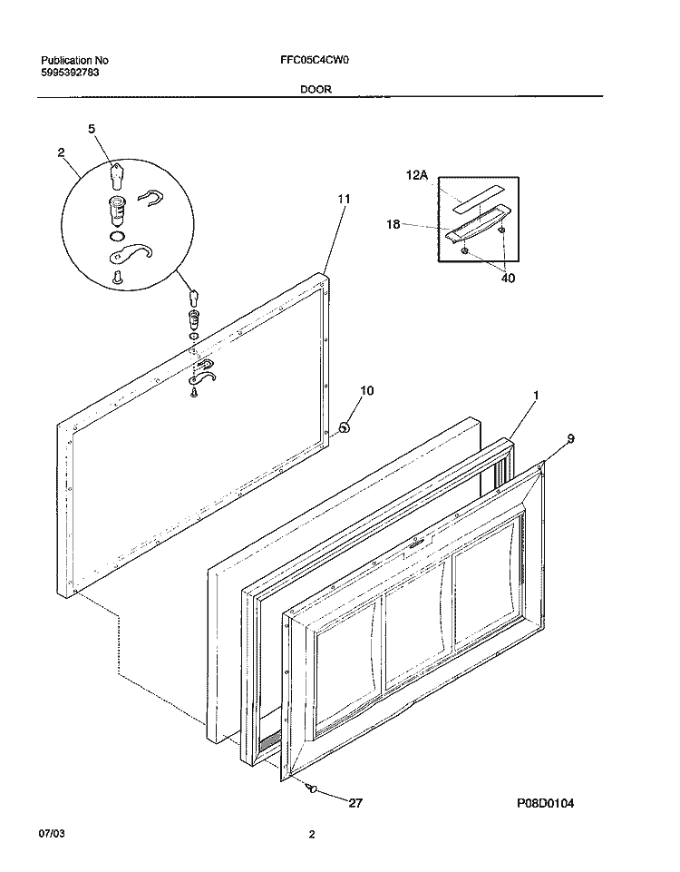 DOOR Diagram and Parts List for FFC05C4CW0  Frigidaire Freezer