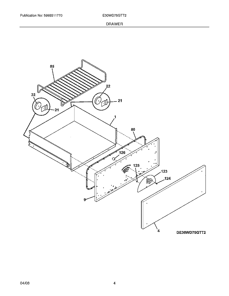 DRAWER Diagram and Parts List for E30WD75GTT2  Electrolux Warming Drawer