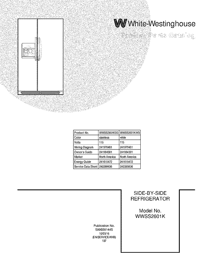 COVER Diagram and Parts List for WWSS2601KS3  Crosley Refrigerator