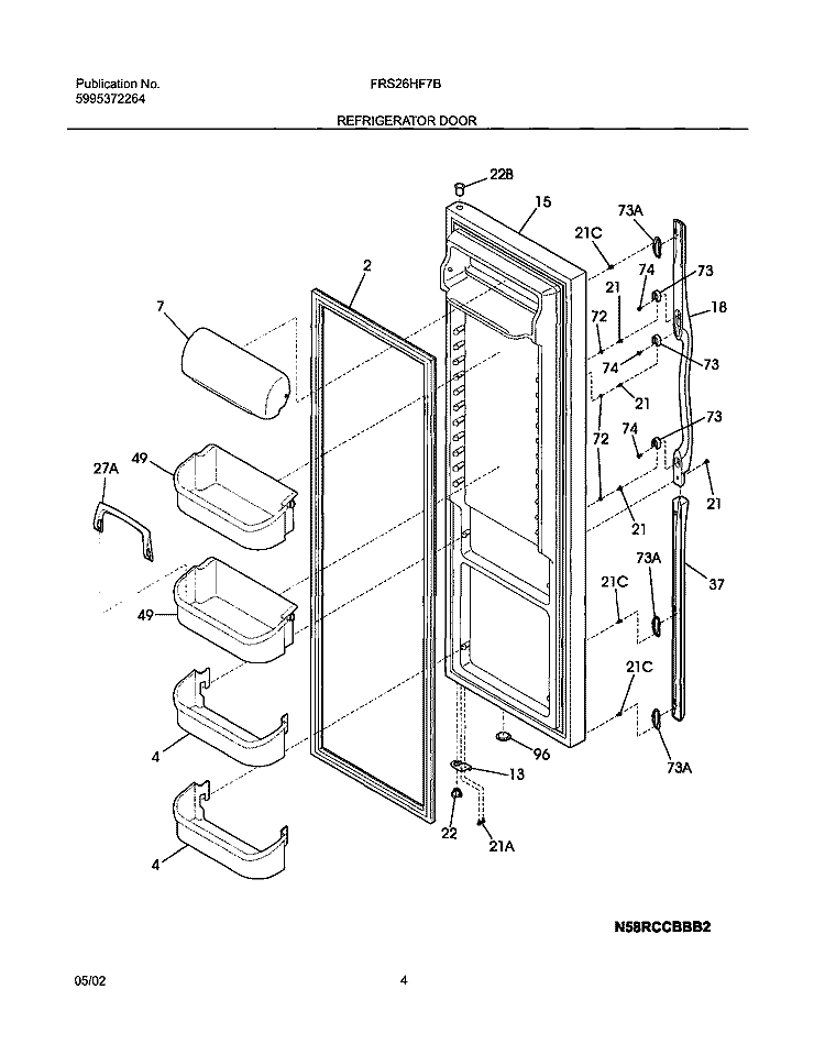 REFRIGERATOR DOOR Diagram and Parts List for FRS26HF7BB0  Frigidaire Refrigerator