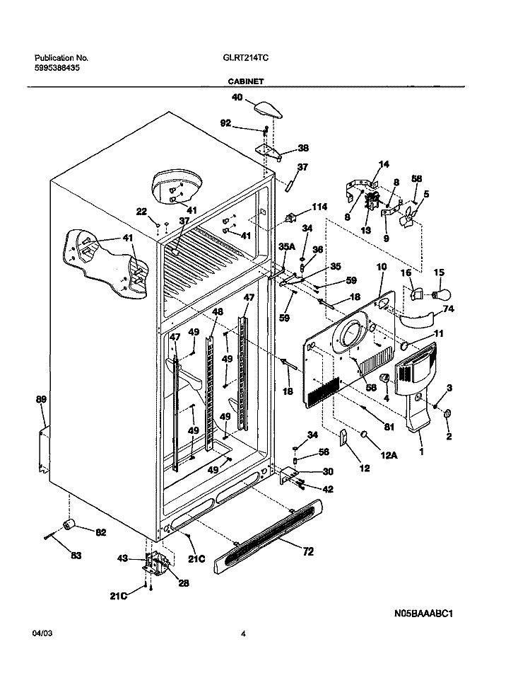 CABINET Diagram and Parts List for GLRT214TCB0  Frigidaire Refrigerator