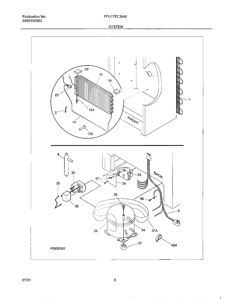 SYSTEM Diagram and Parts List for FFU17FC3AW0  Frigidaire Freezer