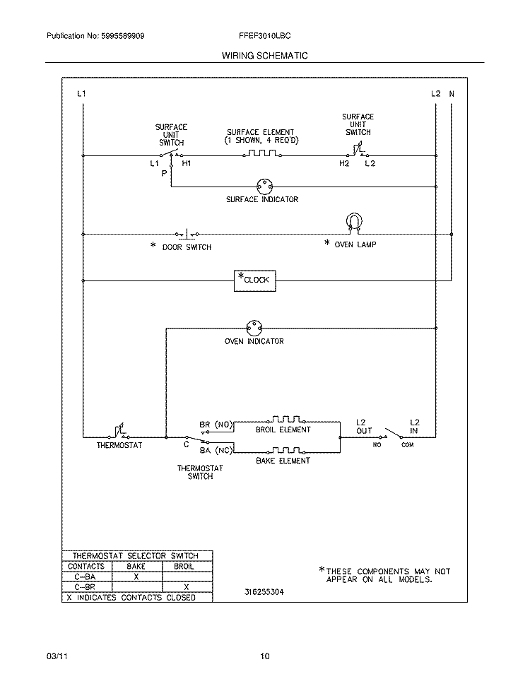 WIRING SCHEMATIC Diagram and Parts List for FFEF3010LBC  Frigidaire Range