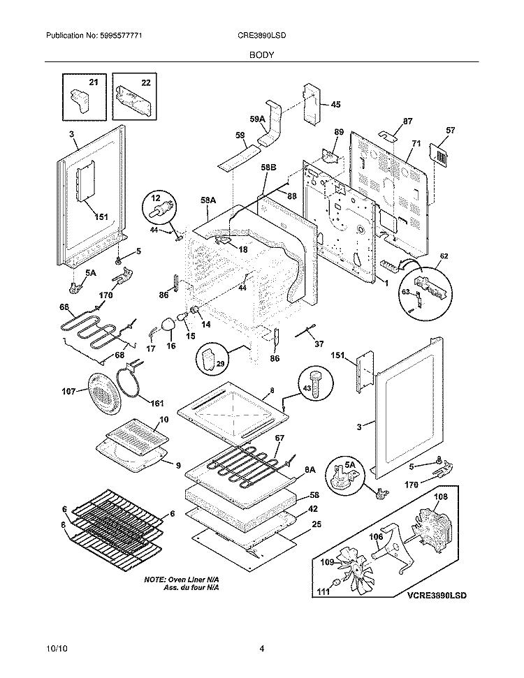 BODY Diagram and Parts List for CRE3890LSD  Crosley Range