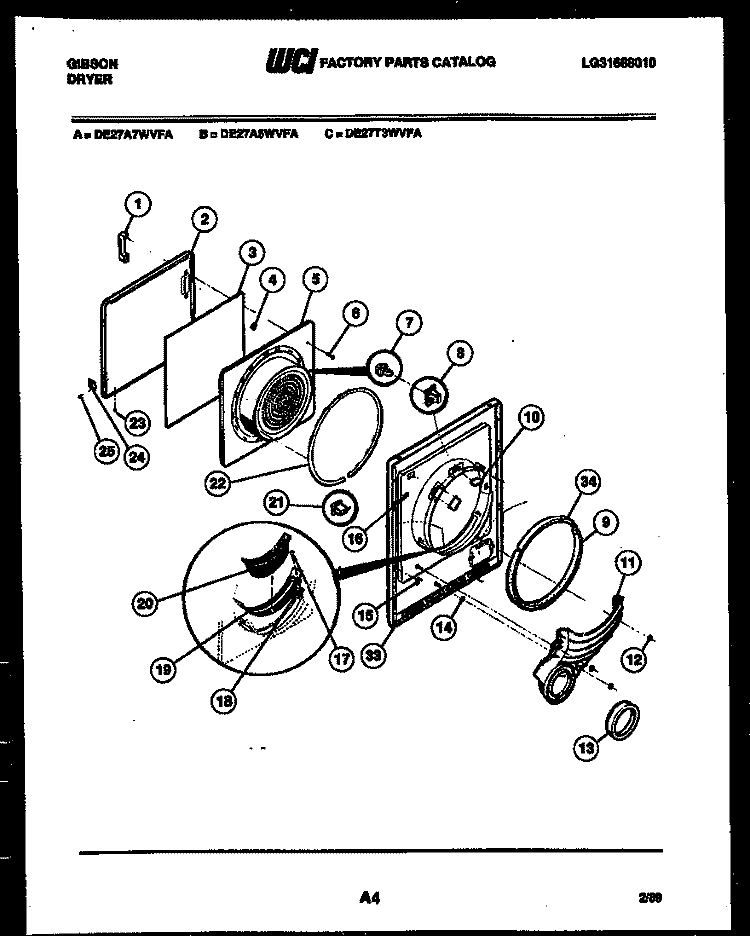 DOOR PARTS Diagram and Parts List for DE27A7WVFA  Gibson Dryer