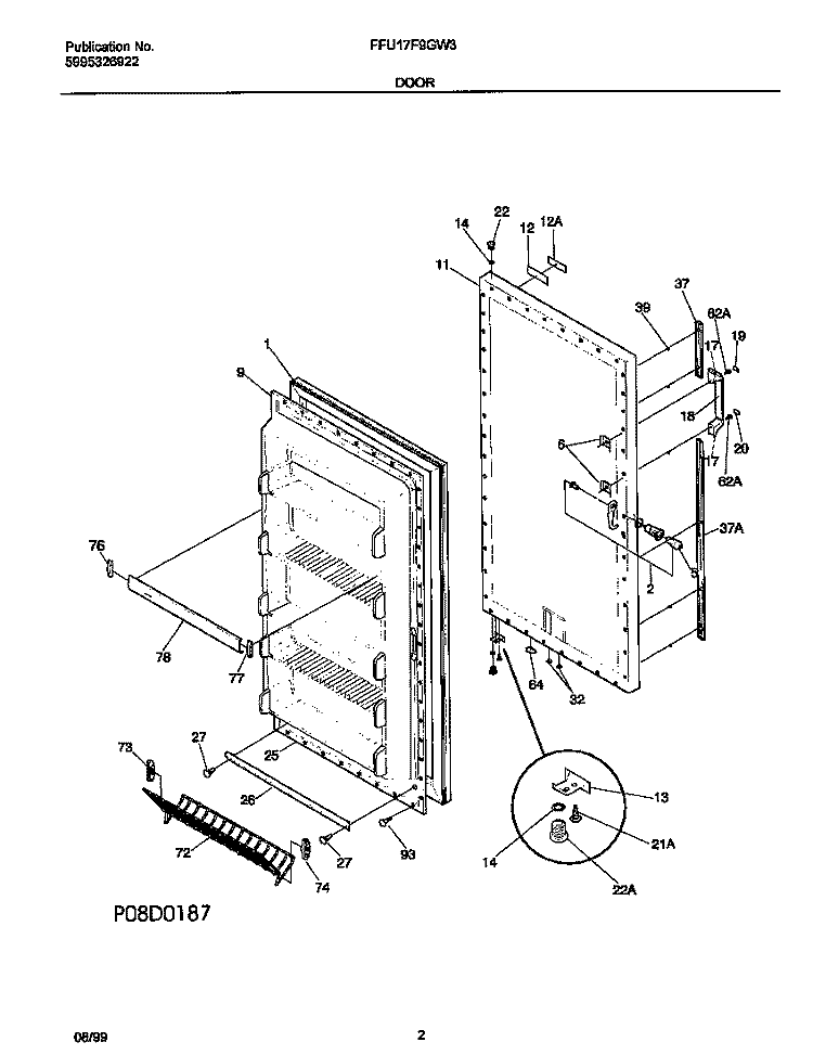 DOOR Diagram and Parts List for FFU17F9GW3  Frigidaire Freezer