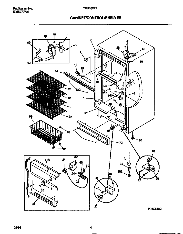 CABINET / CONTROL / SHELVES Diagram and Parts List for TFU16F7EW0  Tappan Freezer