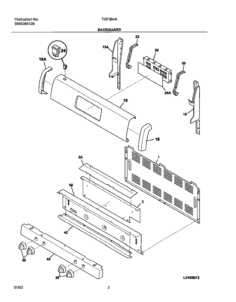 BACKGUARD Diagram and Parts List for TGF364ASE  Tappan Range