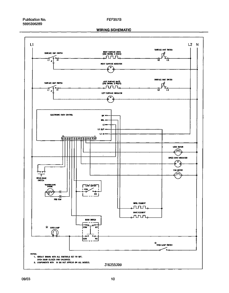WIRING SCHEMATIC Diagram and Parts List for FEF357BSD  Frigidaire Range