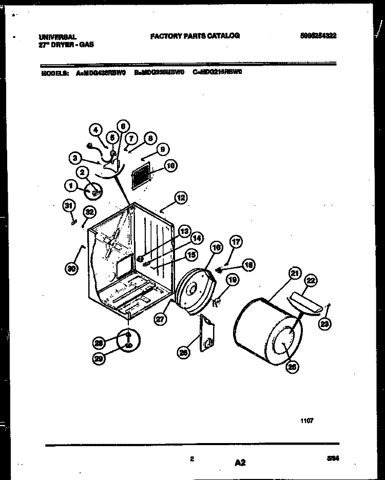 CABINET AND COMPONENT PARTS Diagram and Parts List for MDG436RBW0  Tappan Dryer